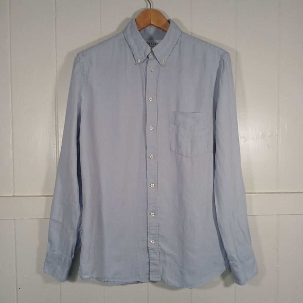 Everlane Linen Button Up Shirt Mens Size M Light Blue Long Sleeve Pocket